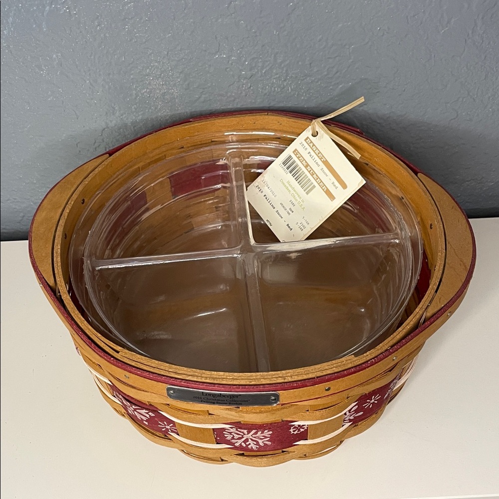 Longaberger 2010 Holiday Hostess Large Falling Snow Basket Divided & protector - Picture 4 of 11